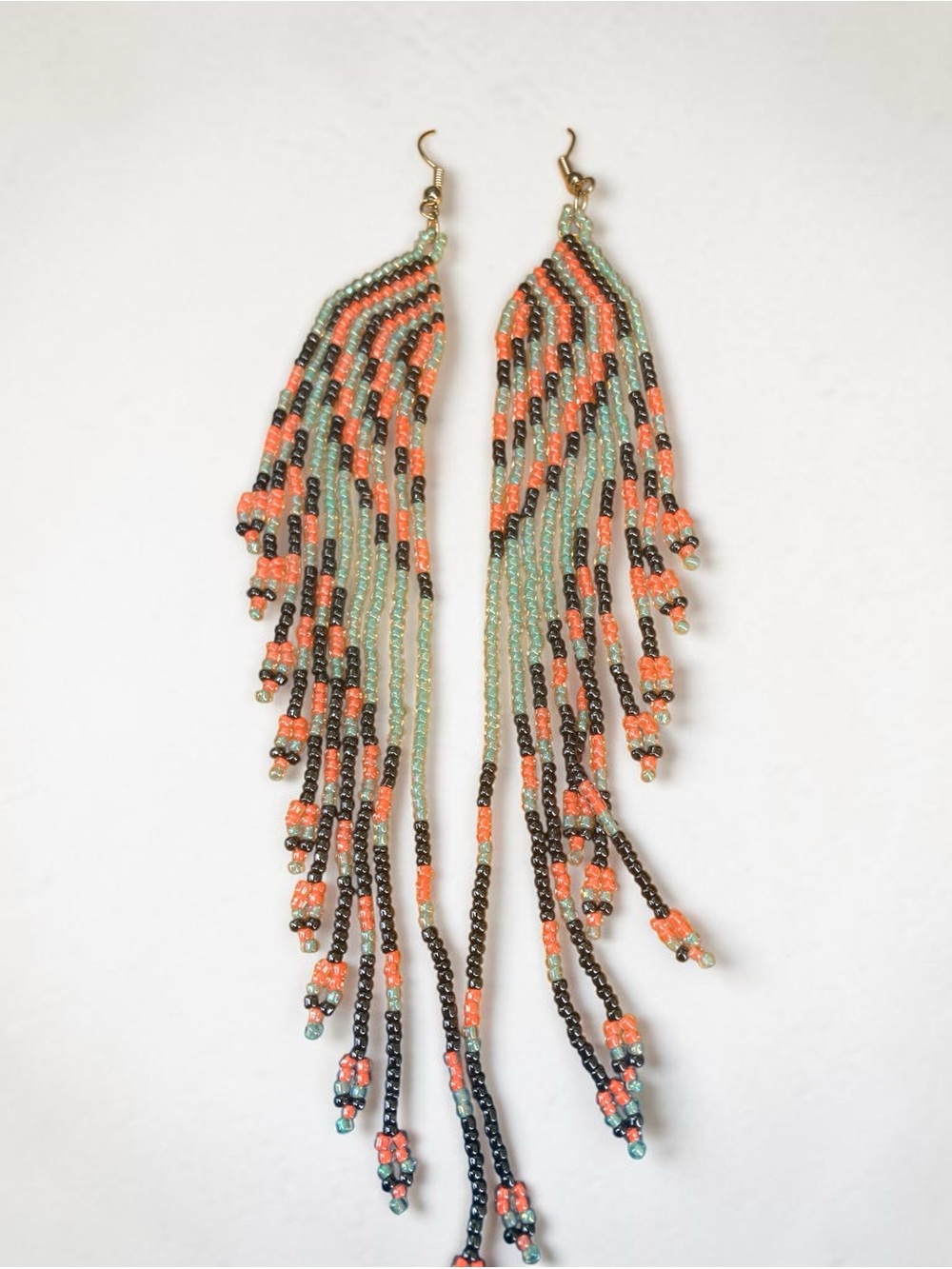 Handmade Coral & Mint Beaded Fringe Earrings